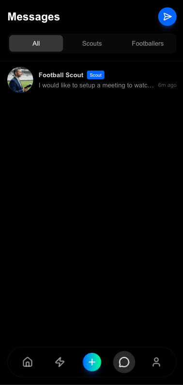 Scout Me Pro messaging between scout and footballer or parent