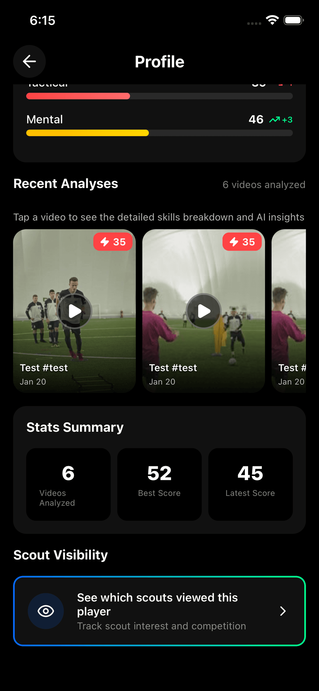 Scout Me Pro visual performance charts and player ratings