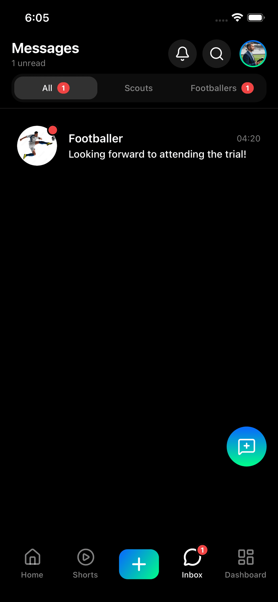 Scout Me Pro messaging between scout and footballer or parent
